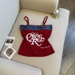 Áo 2 dây đỏ phối jean 971536