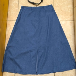 váy midi jean giấy dáng A 