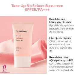 KEM CHỐNG NẮNG INNISFREE TONE UP NO SEBUM - MÀU HỒNG HÀN QUỐC 16877