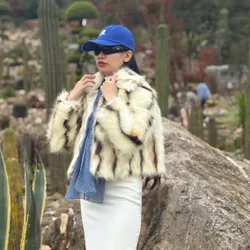 Áo khoác lông nữ trắng phối sang chảnh 673872