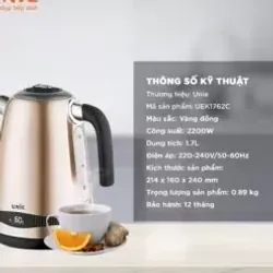 🔥 Ấm siêu tốc UNIE UEK1762C – Dung tích 1.7L, công suất 2200W, đun sôi cực nhanh! 716116