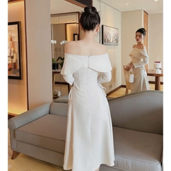 Váy Đầm Nữ Dáng Dài Trễ Vai SOLEIL ROOM Nhúng Hông Chống Nhăn Tôn Dáng LORA DRESS 496558