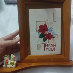 Khung tranh trang trí gỗ có hoa và chữ Thank You