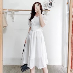 Đầm trắng thắt eo dáng dài 16734