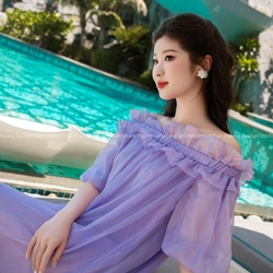 [New] Đầm maxi tơ óng dáng suông trễ vai - THAO PHUONG DESIGN 361261