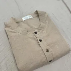 Áo nam cổ tàu chất liệu linen màu be  729069