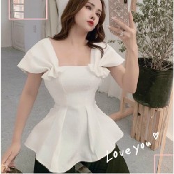 ( kèm quà tặng ) Áo peplum cổ rộng vai tay nhí bo eo dáng xòe 46160