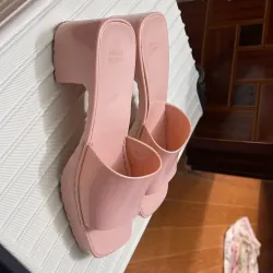 Dép hiệu Jelly Bunny cao gót su nguyên khối màu hồng phấn 931237