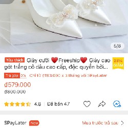 Giày cưới ♥️size 37♥️ Giày cao gót trắng cô dâu cao cấp, độc quyền bởi SHE SHOES  47689