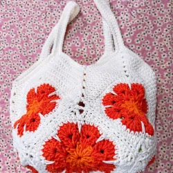 TÚI LEN MÓC TAY HOẠ TIẾT HOA PHƯỢNG ĐỎ - HANDMADE CROCHET BAG 763505