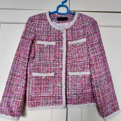 Set áo + váy dạ tweed màu hồng pastel