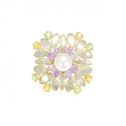 K18YG/PT850 Ngọc trai Akoya Brooch 7.0mm - Hàng hiệu Chính hãng