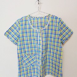 Bộ đồ pijama nữ ngắn tay chất vải kate họa tiết kẻ karo 18822