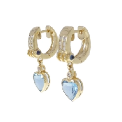 K18YG Bông tai hình trái tim đá Topaz xanh - Hàng hiệu Chính hãng 867068