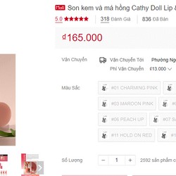 Son kem và má hồng Cathy Doll Lip & Cheek Nude Matte Tint 3.5g #06 PEACH UP