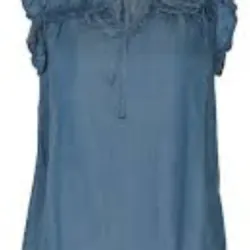 Áo nữ Denim xanh đậm phối bèo cổ váy đi chợ dạo phố 1037130