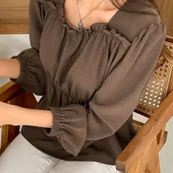 Áo cổ vuông tay dài tôn dáng 608248