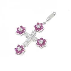 K14WG Hoa × Chéo Ruby Mặt Dây Chuyền 0.475CT - Hàng hiệu Chính hãng