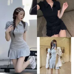 Đầm cổ trụ xếp li 