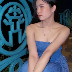 Váy/Đầm cúp ngực màu xanh biển, xoè rộng