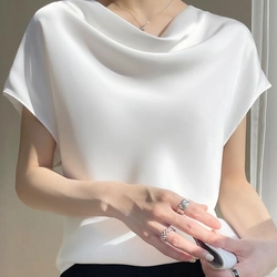 [Mới] Áo lụa cổ đổ dáng suông 2 màu đen, trắng 416652