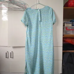 Váy dáng suông hoa nhí xanh vải lụa hàn 1006211