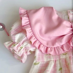 Bodysuit xô muslin, cổ nơ to cho bé gái  5-7kg 462198