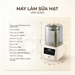 Máy làm sữa hạt UNIE UCB15 1.5L giảm ồn 30%, 10 chức năng nấu, xay nấu tự động thông minh 578098