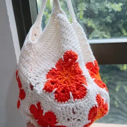 TÚI LEN MÓC TAY HOẠ TIẾT HOA PHƯỢNG ĐỎ - HANDMADE CROCHET BAG 763505
