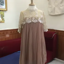 Váy tiểu thư phối ren ngực kiểu Pháp Free size Màu nâu tây 1041954
