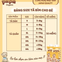 Tã bỉm Papa organic công nghệ Nhật bịch 50  miếng size S đến 5XL 215550