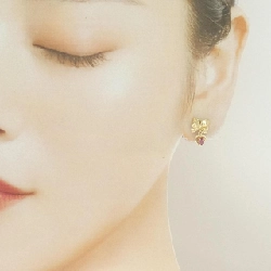 K18YG Ruy băng × Trái tim Ruby Bông tai - Hàng hiệu Chính hãng 871761