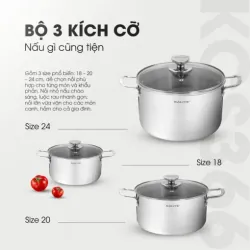 Bộ 3 nồi inox liền khối KALITE KCS366 – Bộ 3 size 18-20-24cm linh hoạt 577473