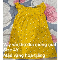 Váy bé gái size 4y (19-20kg) màu vàng hoa trắng chất đũi nhăn 138450