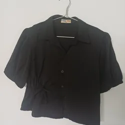 ÁO CROPTOP SƠ MI KIỂU NỮ - ĐEN