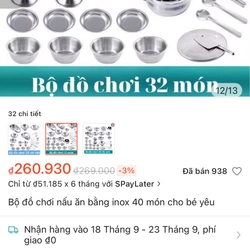 đồ chơi nấu ăn cho bé inox 32 món 274844