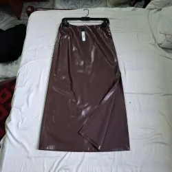 Chân váy da nappa cao cấp,  dài và xẻ bên hông, size L 750528