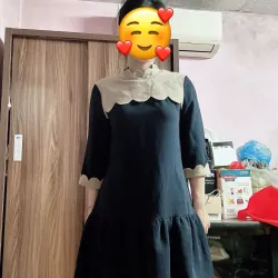 Đầm nữ Xanh phối kem cổ bèo 1010468