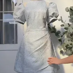 Đầm nữ LÉNA xanh nhạt, tay phồng khoét vai – sang xịn 785376