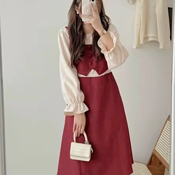Váy nữ dáng dài, Váy nhung cổ tròn tay bo giả yếm cực xinh