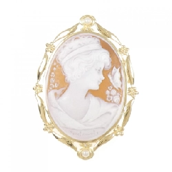 K18YG Shell Cameo Brooch - Hàng hiệu Authentic