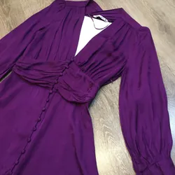 [Siêu Phẩm Hiệu Auth] Đầm váy vintage Za.ra cổ V nhún eo tay bồng 2 khuy hottrend 696768