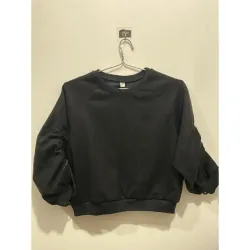 MỚI 99%***ÁO NỈ CHUI ĐẦU TAY CHUN KIỂU* CROPTOP* ĐEN* FREESIZE MỚI* TẶNG QUÀ 0Đ