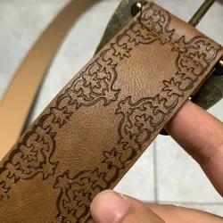 Dây nịt vintage nâu da bò khắc họa tiết bản to 3,6cm (giao động từ 3.5 đến 3,7) 931623