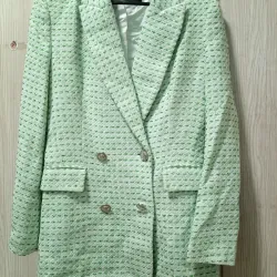 Áo blazer nữ Zara phối họa tiết xanh nhạt size M