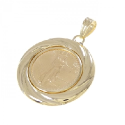 K18YG(枠) Đồng xu Mặt dây chuyền - Hàng hiệu Chính hãng