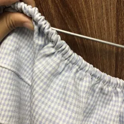 Váy trễ vai xanh caro dáng ngắn mùa hè  731302