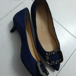 Giày cao gót xinh xắn màu xanh Nữ đính buckle họa tiết đá phần trên 776901