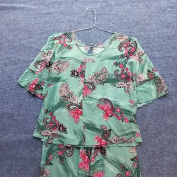 Bộ mặc nhà họa tiết hoa màu xanh vải tole 932346