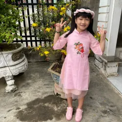 Áo dài cộng vấn màu hồng 